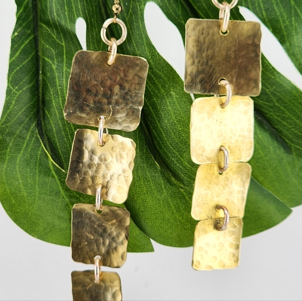 BRASS EARRINGS HANDMADE HAMMERED FOR TEXTURE DANGLING STYLE - Picture 9 of 9